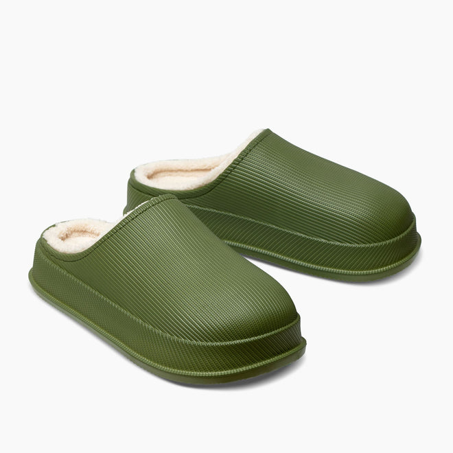 Cloud Slides - Cozy Fur Green