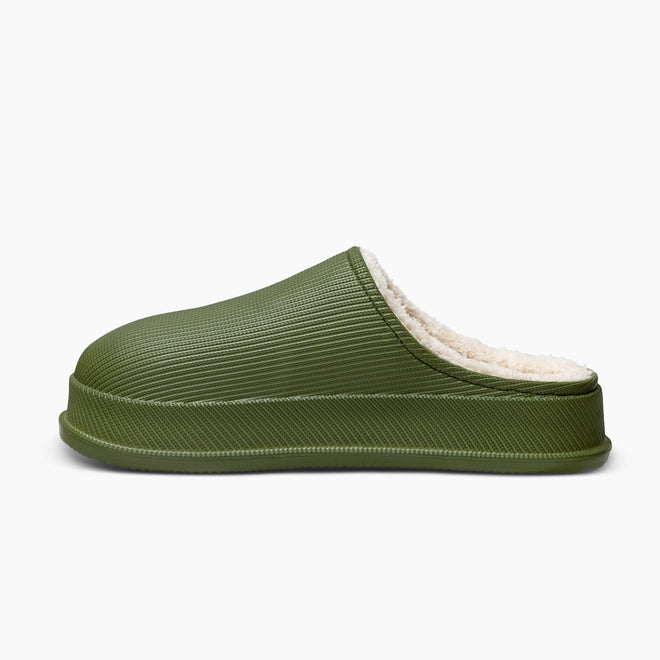 Cloud Slides - Cozy Fur Green
